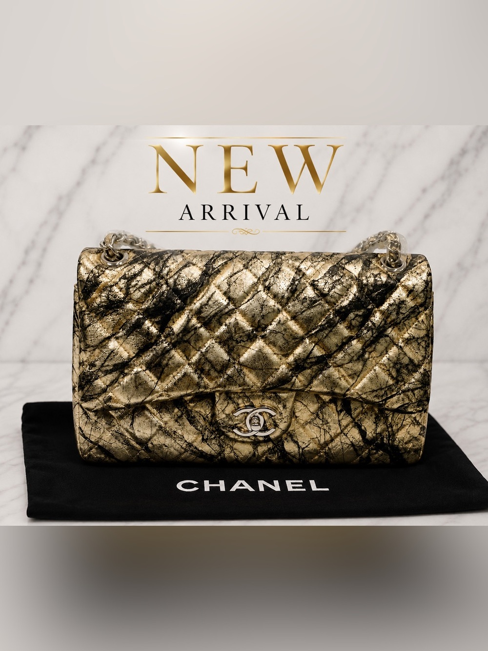 👜 Women’s Metallic Marble Effect Classic Flap Bag 👜